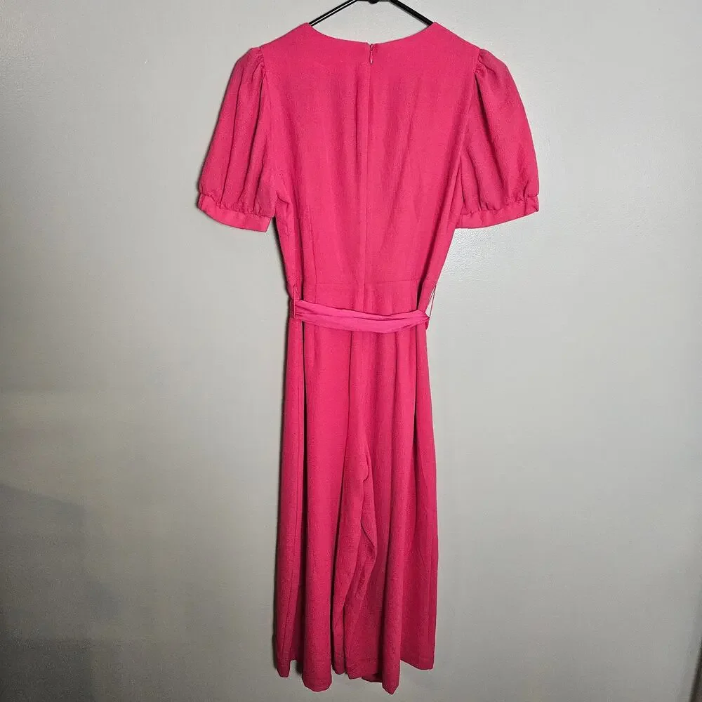 NWOT Eliza J Jumpsuit Hot Pink Faux Wrap Crop Wide Leg Sz 2 - Picture 9 of 16